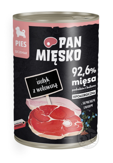 Pan Mięsko Indyk z wołowiną - puszka 400g dla szczeniąt