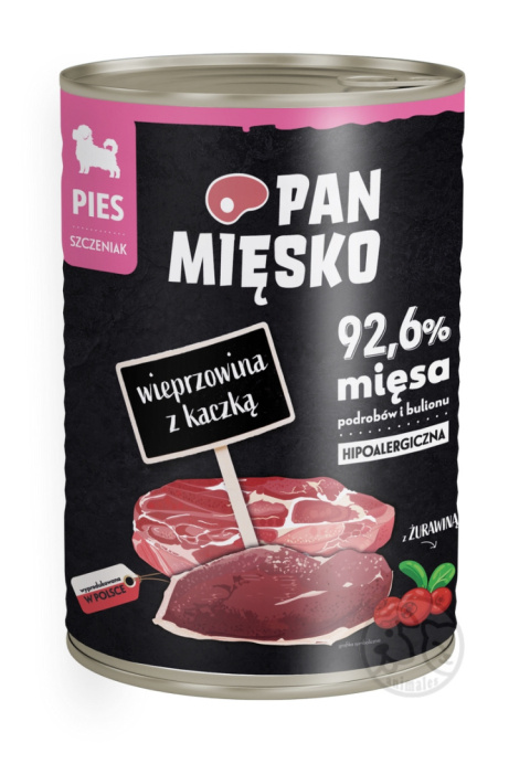 Pan Mięsko Wieprzowina z kaczką - puszka 400g dla szczeniąt