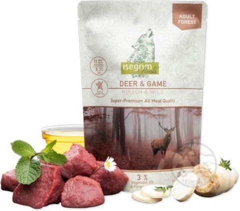 Isegrim Karma mokra Jeleń i Dziczyzna z Korzeniem Pietruszki 410g - saszetka