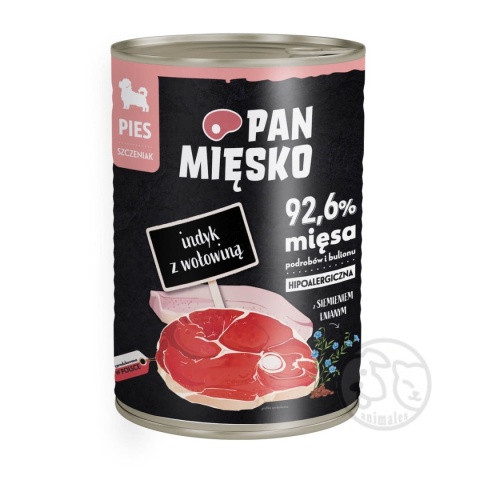 Pan Mięsko Indyk z wołowiną - puszka 400g dla szczeniąt