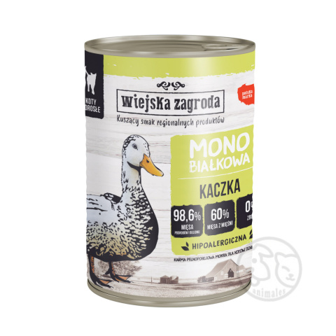 Wiejska Zagroda monobiałkowa Kaczka - puszka 400g dla Kota Wiejska Zagroda monobiałkowa Kaczka - puszka 400g dla Kota